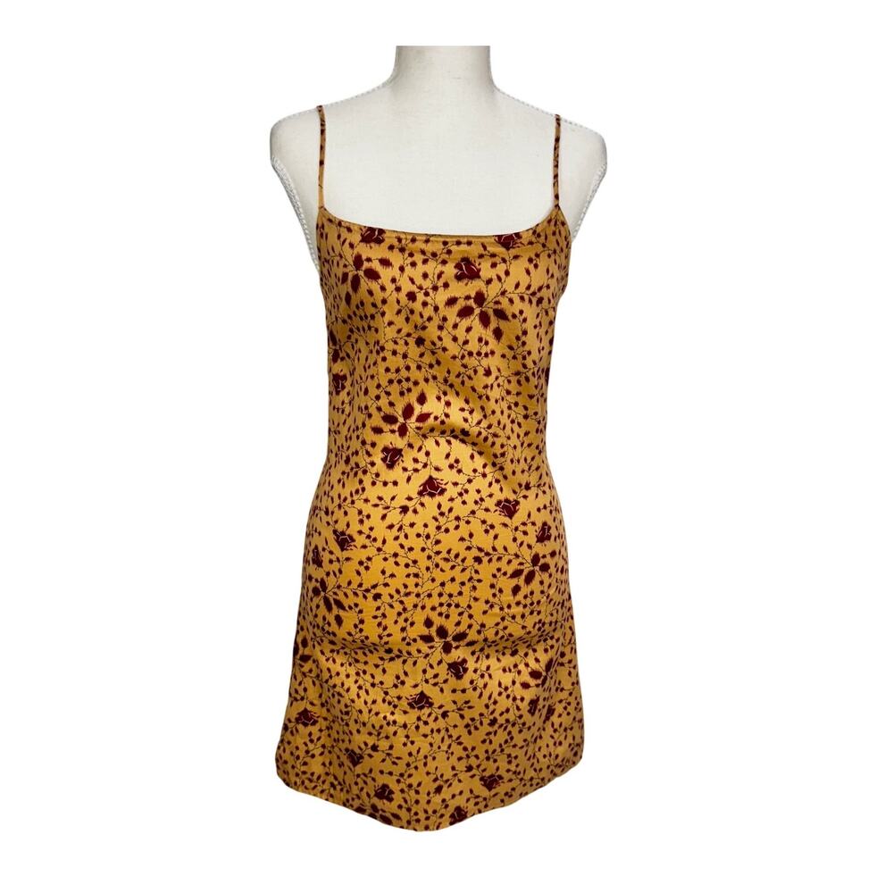 Sisley Italy Mini Slip Dress Yellow Red Floral 90s Y2K Euro Summer Romantic XS - Picture 2 of 16